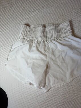 Varsity White High-Rise Smocked Athletic Shorts
